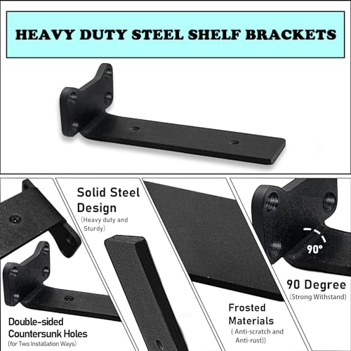 Floating Shelf Brackets Heavy Duty Industrial L Shelf Bracket 1/5 Inch Thick Premium Solid Steel Shelf Supports, Black Rustic Wall Brackets for Shelves - 6 Inch Floating Shelves Hardware (6 Pack) - size: 6 Inch-6 Pack