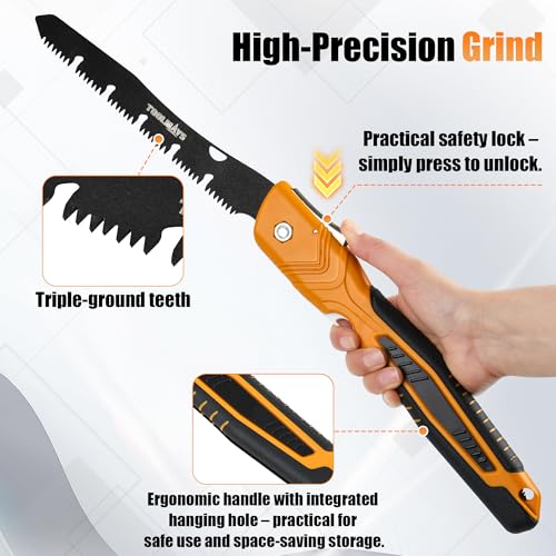Folding Saw, 8" Branch Saw with Two Blades - color: Yellow
