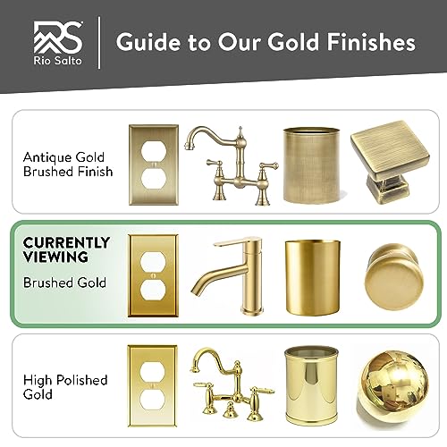 Rio Salto Metal Gold Double Blank Wall Plate, STANDARD SIZE, Blank Outlet Cover Corrosion Resistant Unused Outlets Wall Switch Two Gang Covers Child Safe Device Outlet Safety Genuine Brushed Brass - color: Blank Plate 2-Gang (1-Pack)