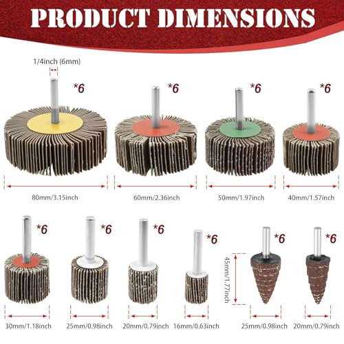 60Pcs Flap Wheel Set, 80 Grit 1/4" Shank Sanding Wheels