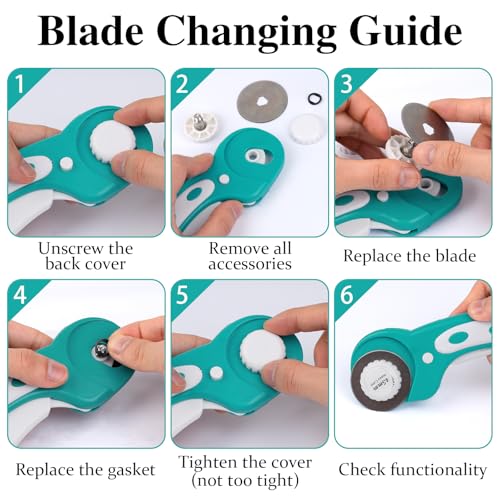 45mm Rotary Cutter for Fabric with 5 Extra Blades, Roller, with Safety Lock - color: Teal