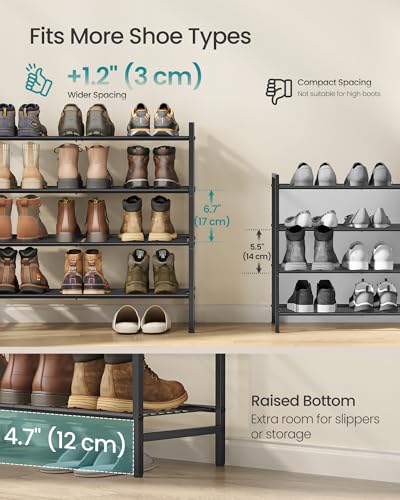SONGMICS 3-Tier Metal Shoe Rack, Vertical Shelf, Holds up to 16 Pairs - color: Black, size: 3 Tiers (11"D x 26.8"W)