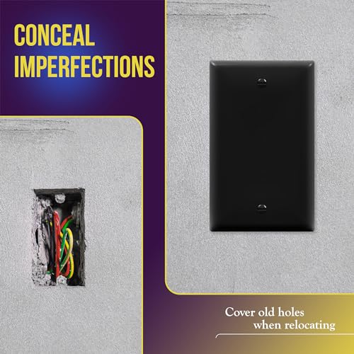 ENERLITES Blank Device Wall Plate, Gloss Finish, Standard Size 1-Gang 4.50" x 2.76", Polycarbonate Thermoplastic, 8801-BK-10PCS, Black (10 Pack) - color: Black, size: Standard Size