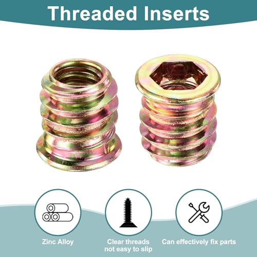 uxcell 30Pcs Threaded Inserts, 5/16"-18x19/32 Zinc Alloy Hex Socket Drive Screw-in Nut Threaded Inserts Furniture Bolt Fastener Connector for Wood Working Tool and Accessories