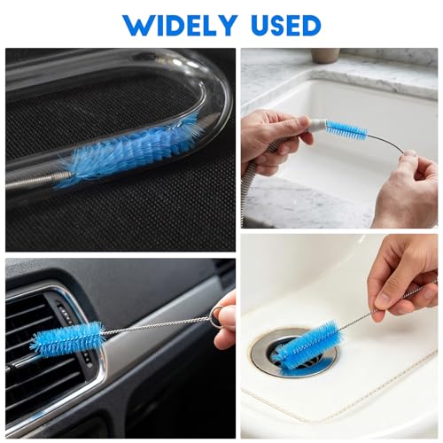 2PCS Flexible Long Drain Brush, 78 Inch Nylon Stainless Steel Tube Cleaning Brush, Slim Long Hose Pipe Cleaning Tool for Auto Sunroof Drain Hole, Car Fridge, Kitchen Sink (Double End-Blue) - color: Double End-blue