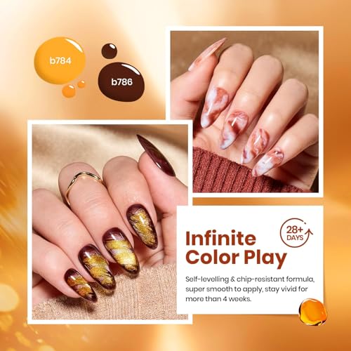 Beetles Fall Gel Polish Set with Blooming Gel, Amber Tortoise Marble Effect - color: A - Amber Brown | Amber Attraction