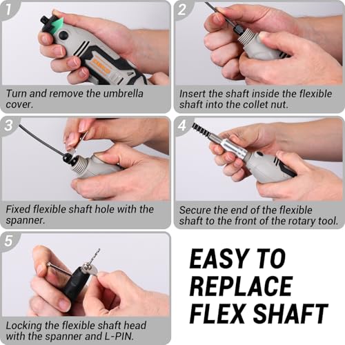 Rotary Tool Kit:DEKOPRO 1.4-Amp Power Hand Rotary Tools with 6 Variable Speed, 127pcs Accessories, 8000~35000RPM Electric Grinder Drill Machine Set with Flex Shaft for Carving, Cutting, Sanding Gray - color: Gray