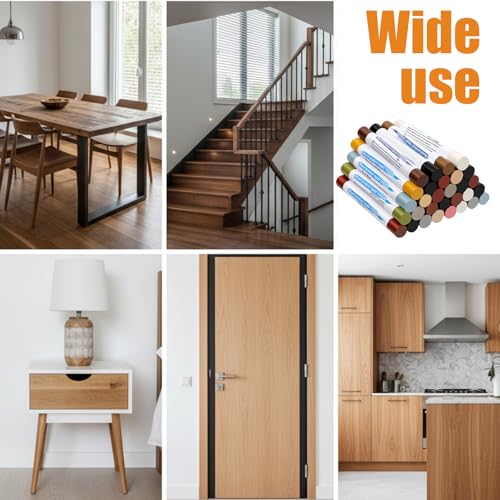 32Pcs Wood Filler Sticks, 30 Colos Wood Filler Putty Wax Crayons, Furniture Repair Kit, Putty Sticks for Baseboard Cabinets Furniture Floors (with 2 Scrapers)