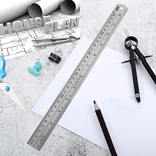 YouOKLight Stainless Steel Ruler 2-Pack, 12 Inch & 30 cm Metal Ruler Dual Scale, Flexible Yet Durable Metric and Imperial for Drawing, Engineering, Sewing, School, Office – Silver