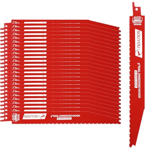 25 Pack 9 Inch 6/12 Tpi Reciprocating Saw Blades Bi-Metal Steel Demon with Perma-Shield Coating Stud and Reciprocating Saw Blades for Cutting Embedded Wood Metals PVC Pallets etc. - size: 9in 25Pack, style: 6/12 Tpi