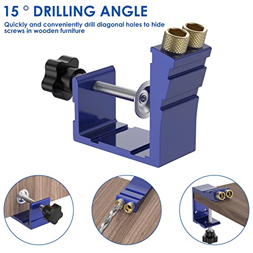 47Pcs Pocket Hole Jig Adjustable Punch Locator 15 Degree Angle Hole Drill Guide Kit High Precision Drill Punch Positioner for Carpenter DIY Joinery Work Woodworking Tool