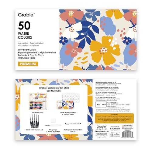 Grabie Set of 50 Color Watercolor Paint Set with Brush Pens - color: 50 Colors（New）