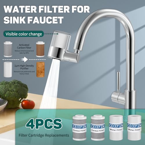CECEFIN 720 Swivel Sink Faucet Water Filter NSF/ANSI/CAN 372, 22pcs Adapter - color: H- Silvery- Faucet water filter-Silver