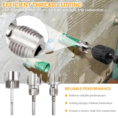 3Pcs PVC Pipe Threader Kit, 1/2, 3/4 and 1 Inch Pipe Thread Cutting Tool