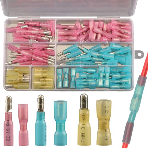 Feggizuli 110pcs Heat Shrink Bullet Wire Connectors Kit, Waterproof Bullet Terminals Connectors Female & Male Wire Crimp Terminals, Marine Grade Bullet Terminals