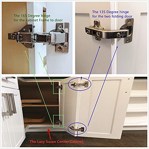 165 Degree Soft Close Cabinet Hinge, Single Pack Lazy Susan Corner Cabinet Hinge for Cabinet Frame to Door Connection, Kitchen Cabinet Hardware - size: 165 degrees
