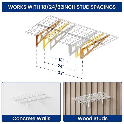 FLEXIMOUNTS 2-Pack 2x4ft Garage Shelving with Hooks, 600lbs Load, White - color: White, size: 2 pack-2x4 ft w/hooks