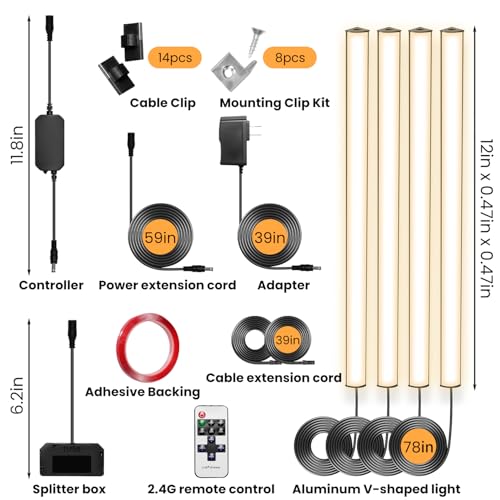 Black Shelf Lights, LED Bookcase Lighting Compatible with Alexa, WiFi Dimmable 2700K Under Shelf Lighting for Bookshelf, Display Case, Cabinets with App, Remote, Memory Function (4Pack 12In) - size: 4Pack 12In