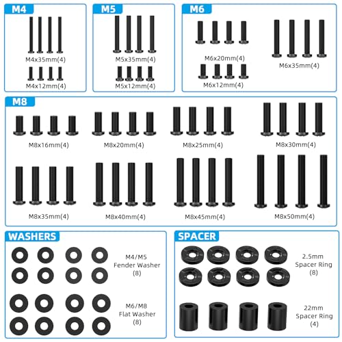 HOME VISION TV Mount Screws - Complete with M4, M5, M6, and M8 TV Mounting Hardware Kit, Washers and Spacers Included, Fit Most TVs up to 100 inch