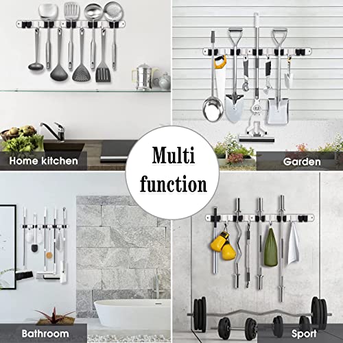2 Pack Broom Holder Wall Mount, 5 Racks 4 Hooks Mop and Broom Organizer - color: 5 Racks & 4 Hooks (Silver) - 2 Pack