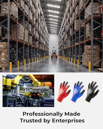 OKIAAS PU Coated Work Gloves Men, Ultra Grip & Lightweight, 12 Pairs Bulk - color: Yellow (12 Pairs), size: Medium