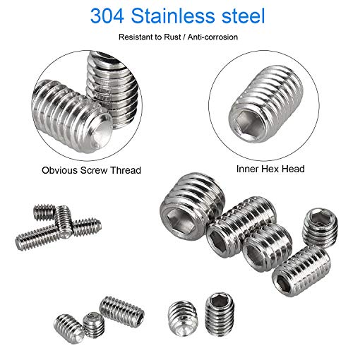 340Pcs M2.5, M3, M4, M5, M6, M8 Metric Hex Socket Head Cup Point Set Screws, Allen Head Grub Screw, Internal Hex Drive Headless Set Screw Assortment Kit with 6 Hex Wrenches, 304 Stainless Steel - color: Silver-340pcs Metric M2.5-M8 Cup Point Set Screw