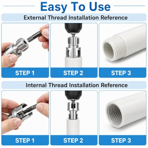 9pcs Integrated Internal & External PVC Pipe Threading Tool Kit 1/2" 3/4" 1" Broken Bolt Stripped Screw Extractor 40Cr Pipe Thread Cutting Tool with Case for PVC Pipes Plumbing Electric Drill DIY Gift