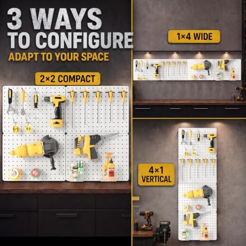 Pegboard Organizer Kit,4 Pack 14.76x10.82 in Metal Panels with 6 Bins,White - color: White, size: 14.76"x10.82"- 4 Pcs