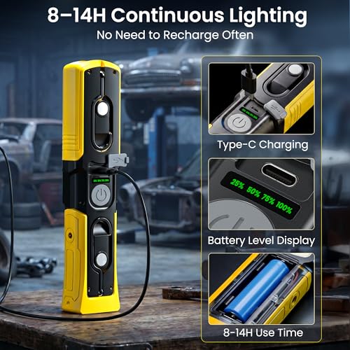 Magnetic Flashlight 6000mAh Rechargeable, LED Underhood Protable Work Light