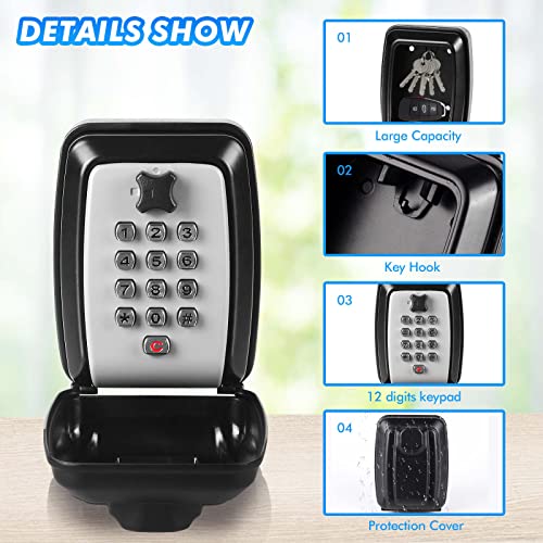 Key Lock Box, Wall Mounted Key Storage Box with 12-Digit Keyboard Combination, Resettable Code, Large Capacity, Waterproof Security Lock Box for Home, Office, Outdoor - style: Generic