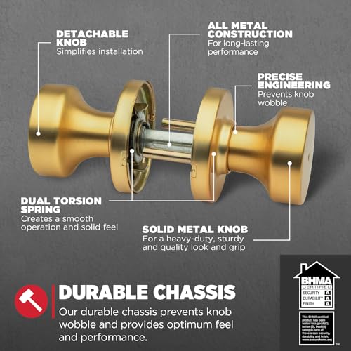 Kwikset 730PSKRDT-4 Pismo Knob with Round Rose Privacy Lock with 6AL Latch and RCS Strike Satin Brass Finish - color: Satin Brass, size: 1 Pack