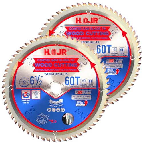 2-Pack 6-1/2" 60-Tooth 5/8" Arbor Woodworking Circular Saw Blade,Ultra Finish/General Purpose,Special Anti-Thermal Adhesion Coating on Cutting Edge-TA,High Finish, Long Life,6-1/2" 60T 5/8" - size: 2PCS 6-1/2" 60T 5/8"