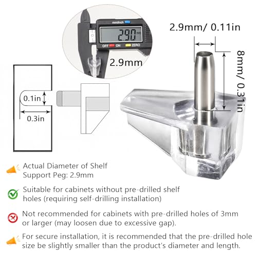 50 Pcs Shelf Support Pegs, Clear Plastic Cabinet Shelf Pegs, 2.9mm Small Shelf Pins for Cabinets Without Preset Shelf Holes Require Self-Drilling