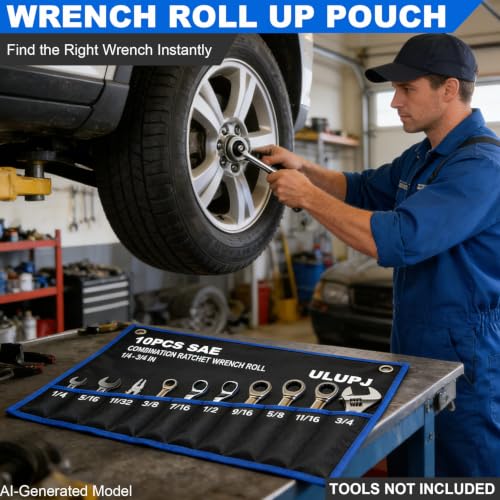 2PCS Wrench Roll Up Organizer Pouch, Tool Wrap Storage Bag 10 SAE+12 Metric