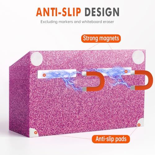 BEYGORM Magnetic Dry Erase Marker Holder for Whiteboard & Refrigerator | Non-slip Acrylic Pen Holder for Classroom, Fridge Magnet, Locker Organizer Accessories, Teacher & School Supplies(Blue) - color: Bling Pink