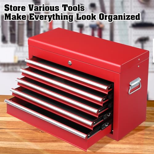 Winado 24" Metal Portable Tool Box with 5 Drawers, Lockable, Red - color: Red