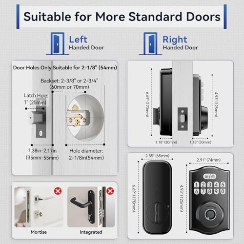 Ulecoce Y58 Deadbolt Smart Lock with Built-in WiFi, 5-in-1 Keyless Entry Fingerprint Door Lock for Front Door, App Control, Auto Lock, 15-Min DIY Install, IP54 Waterproof, Matte Black