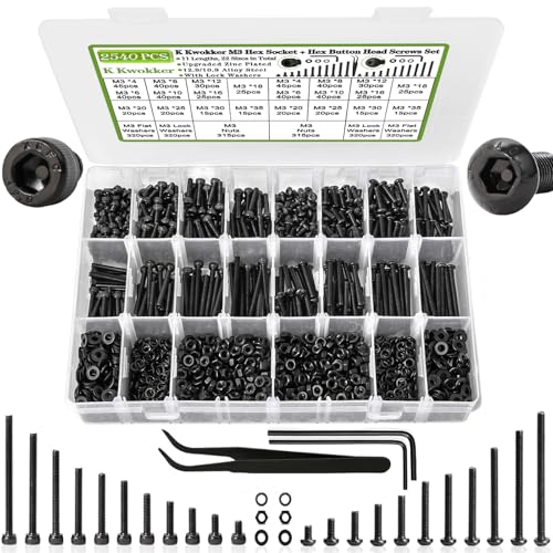 M3 Hex Socket & Button Head Bolt & Nut Assortment Kit, 2540Pcs - size: E. M3