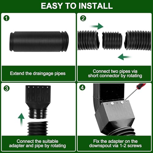 2 Pack Rain Gutter Downspout Extensions, Upgraded Flexible Drain Down Spout Extender for Rain Water Drainage, Each Extendable from 20" to 66", Combine to 10 ft with Connector(Black) - color: 2 Pack Black