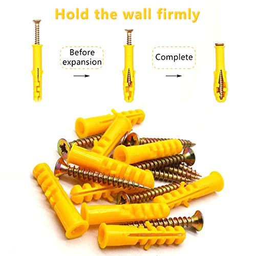 Drywall Anchor kit - Hollow Wall Anchors with Screws Assortment Kit, Self-Drilling Hollow Wall Anchor, for Drywall, Nylon Plastic,100PCS / 50Sets (Yellow 640mm)