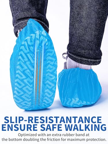 X-Large Shoe Covers Disposable Non-Slip, Non-Woven Fabric Boot Covers, Stretchable Fits Up to Size 13 US Men (Blue, 100 Pack) - color: Blue, size: 100 Pack