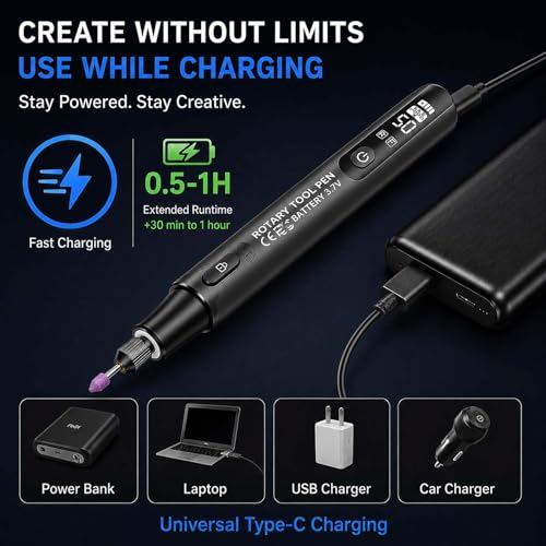 Mini Cordless Rotary Tool, 6-Speed, 3.7V Rechargeable Rotary Tool Kit with 36 Accessories, USB Charging Digital Display Multi-Purpose DIY Tool for Sanding, Polishing, Drilling, Engraving