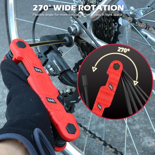 11-Piece Large Folding Hex Key Set SAE (3/32"-1/2"), Heavy Duty Allen Wrench Set, Portable Tool for Archery, Bike Repair, Furniture, and Basic Home Maintenance (Red) - style: 11-Piece SAE (Folding - Red)