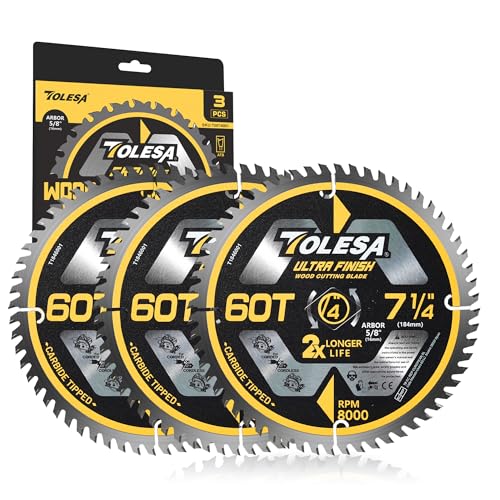 TOLESA 7-1/4 Circular Saw Blades, 60T for Woodworking, 3-Pack - size: 7-1/4'', style: 60T