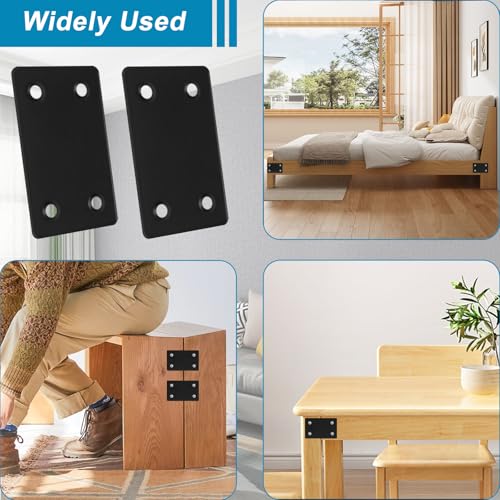 50PCS Flat Straight Brace Brackets, 3.15" Stainless Steel Joining Brackets - size: Black,3.15"x1.6"