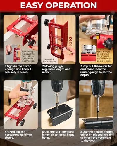 Saker Door Hinge Jig,Adjustable Door Jamb Hinge Jig,Aluminum Alloy Doors Hinges Router Jigs,Fits Door Hinges from 2.5" to 5" Length and Thicknesses,Radius 1/4” or Radius 5/8” - size: Door Hinge Jig