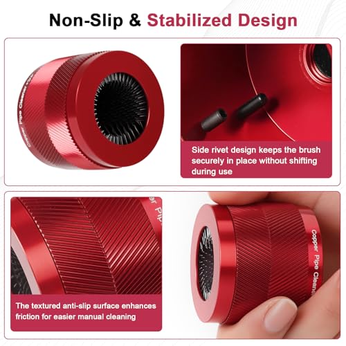 Copper Pipe Cleaner for Drill, Plumbing Tools Set 1/2" & 3/4" with 1/4" Hex Shank & 6 Brush Blades & 2 Pipe Brush, for Removing Rust, Stains & Paint from Copper & Metal Pipes, Red, Metal Cleaning Kit - color: Red