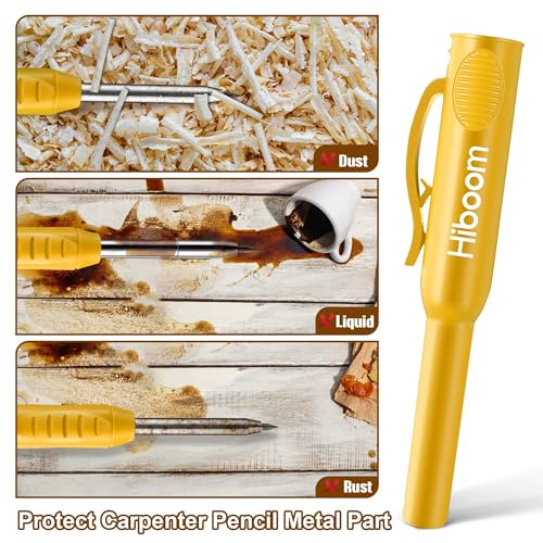 Hiboom 2 Pack Carpenter Pencils with Pencil Cap and 18 Refills, Yellow - color: Yellow