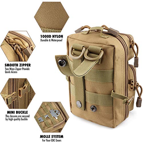 LIVANS Tactical Molle Utility Pouch, EDC Tool Pouch, Small Admin Pouch - color: Khaki
