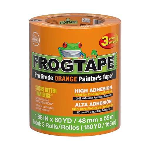 FrogTape ProGrade Orange Painters Tape 1.5 Inch Wide (1.88 in x 60 yd), High Adhesion Masking Tape for Indoor & Outdoor Applications, Orange, 3 Roll Pack (105673) - size: 3 Rolls, 1.88” x 60 Yds